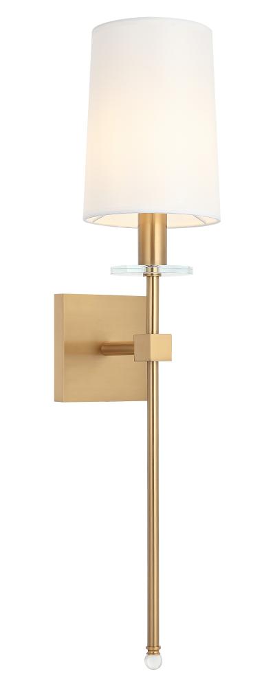 1 LT 5.9"W "FAIRBURN" AGED GOLD WALL SCONCE / FABRIC SHADE E12 10W LED