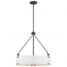  60/7692 - Halter; 4 Light Pendant; Medium Base; 60 Watt; Matte Black Finish; White Fabric Shade