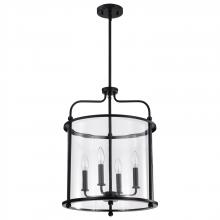  60/7946 - Yorktown 4 Light Pendant; Matte Black Finish; Clear Glass