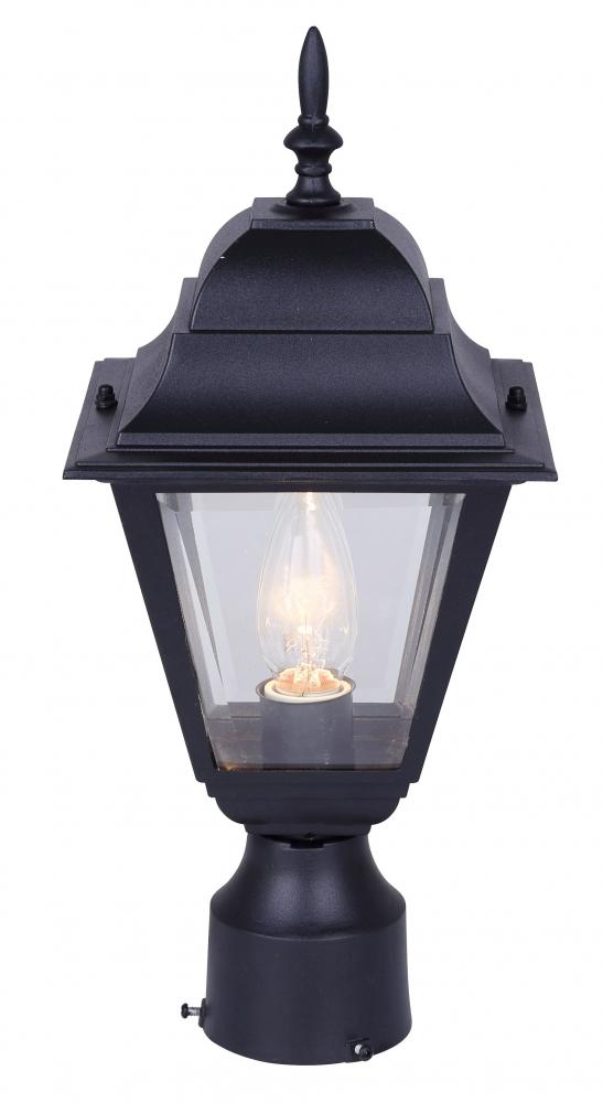 Outdoor, IOL13 BK, 1 Bulb Post Light, Clear Bevelled Glass, 100W Type A or B,  fits 3 IN Post, 7 .25