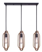  IPL1078A03BKB - DILAN, IPL1078A03BKB -G-, MBK + Brushed Brown Color, 3 Lt Rod Pendant, 60W Type A, 30.75inch W x 22.