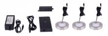  LUL-14-3-BN - 3-Light BN Color LED Puck Kit: 450 Lumens total, 6W, Non-Dimmable, includes driver, hub, and wires