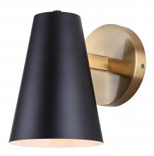  IVL1145A01BKG - HARKEN 5.375 in. 1 Light Matte Black and Gold Sconce with Black Metal Shade