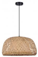  IPL2025B01BK - Sariel 60-Watt 1 Light Matte Black Contemporary Pendant with Natural Bamboo Shade