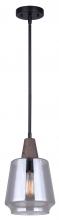  IPL2040B01BKW - Dante 60-Watt 1 Light Matte Black and Faux Wood Unique and Elegant Pendant with Clear Glass Shade