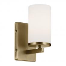  45495NBR - Crosby 4.5" 1-Light Wall Sconce with Satin Etched Cased Opal Glass in Natural Brass