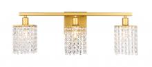  LD7010BR - Phineas 3 Light Brass and Clear Crystals Wall Sconce